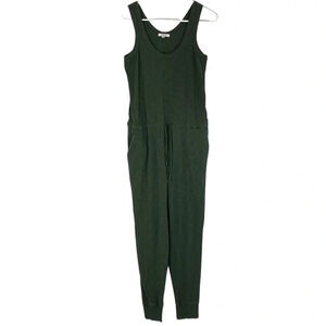 Leallo Knit Jumpsuit Womens Size XS Green Slub Jersey Knit Sleeveless Pockets